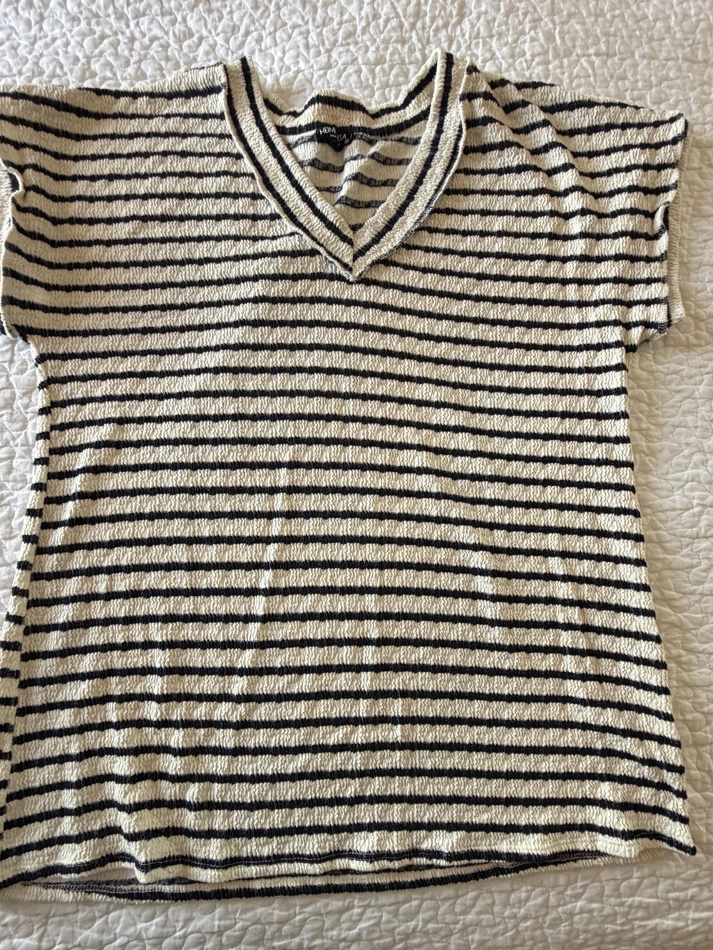 HEIMISH USA Striped V-Neck Short Sleeve Top - Cream & Black